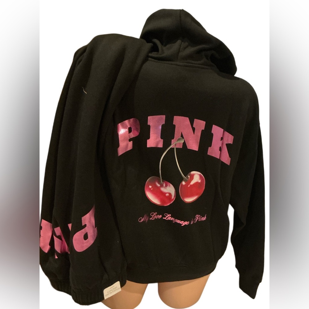 NEW VICTORIAS SECRET PINK BLING FULL ZIP HOODIE T SHIRT & PANTS 3PC LIMITED ED